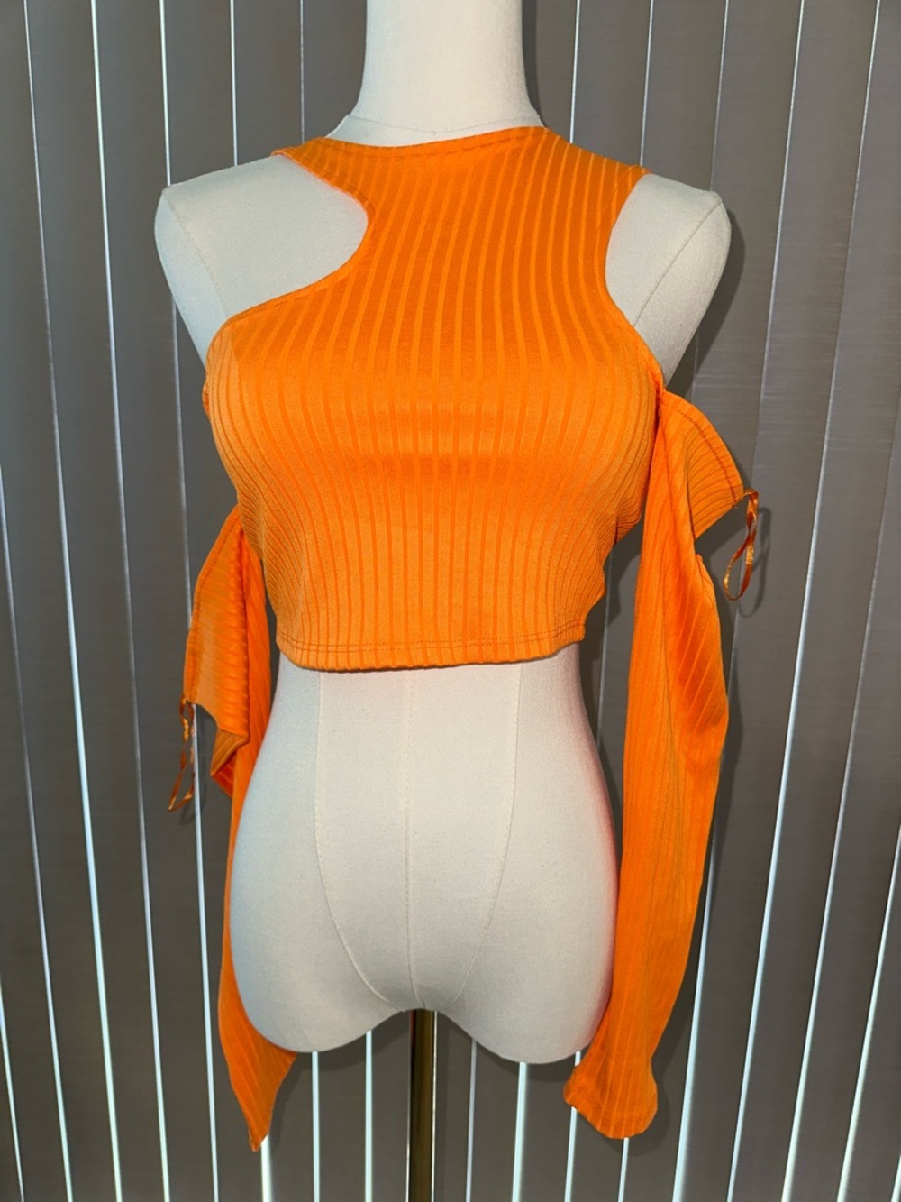 Asymmetric Orange Ribbed Cutout Crop Top